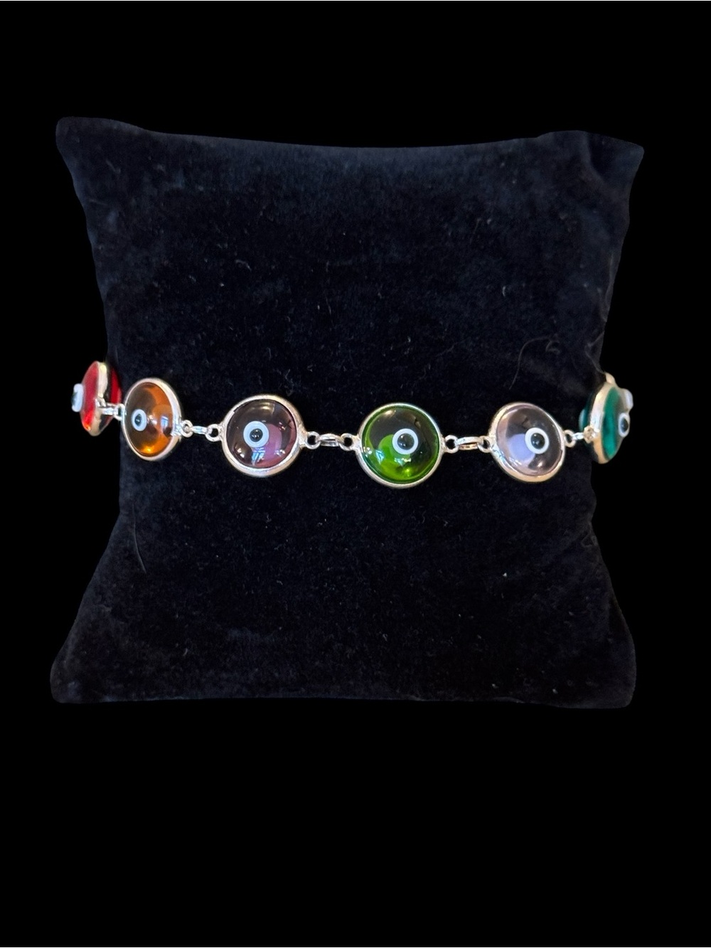 Evil Eye Good Luck Sterling Silver Bracelet with Multicolor A VINTAGE